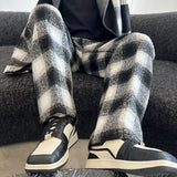 QDBAR Black and White Paneled Plaid Pants