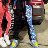 QDBAR Harajuku High Street Pattern Sweatpants Y2k Fashionstyle Couple Streetwear High Waist Wide Trouser Men Tracksuit Black Pants