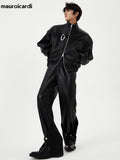 QDBAR Spring Autumn Short Black Oversized Shiny Reflective Patent Leather Jacket Men Zip Up Designer Y2K Clothes Fashion