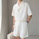 QDBAR Waffle Lapel Polo Shirt Shorts Set