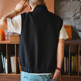 QDBAR Oversized Men's Vest Double zipper Stand Collar Sleeveless Tank Tops Coat American INS Trendy High Street Loose Casual Waistcoat