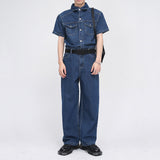 QDBAR Summer Short Sleeve Denim Jumpsuit