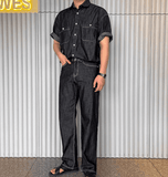 QDBAR No. 11406 Black Denim Button-Up Shi& Straight Pants 2024 New