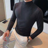 QDBAR Half Turtleneck Slim Striped Long Sleeve Top