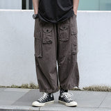 QDBAR Retro Multi-pocket Wide-leg Pants