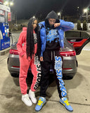 QDBAR Harajuku High Street Pattern Sweatpants Y2k Fashionstyle Couple Streetwear High Waist Wide Trouser Men Tracksuit Black Pants