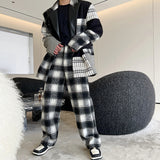 QDBAR Black and White Paneled Plaid Pants