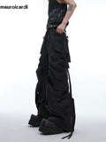 QDBAR Autumn Hollow Out Black Flowy Baggy Wide Leg Pants for Mens Streetwear Men Luxury Designer Clothing Fashion Trousers