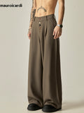 QDBAR Spring Autumn Long Loose Casual Black Baggy Wide Leg Pants Men with Colorful Buttons Luxury Designer Emo Clothing