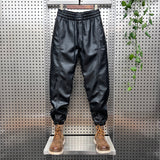 QDBAR Thickened PU Stitching Small-leg Leather Pants