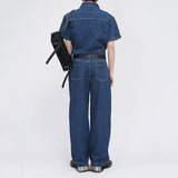 QDBAR Summer Short Sleeve Denim Jumpsuit