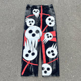 QDBAR Grunge skeleton pattern wide leg jean couples high street trouser retro pants streetwear harajuku y2k denim mens baggy jeans