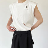 QDBAR Ripped Shoulder Pads Sleeveless Tank Top