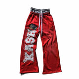 QDBAR Y2K Red Double Waist Sweatpants Harajuku Letter Graphic Patch Baggy Trousers Men Women Clothing Gothic Jogger Pants Streetwear