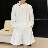 QDBAR Stand Collar Side Button Tops Shorts Casual Suits