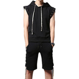 QDBAR Slim Fit Sleeveless Hooded T-Shirt And Shorts