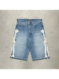 QDBAR 2025 Summer Denim Shorts Hip Hop Y2K Men Women Goth Letter Print Retro Blue Denim Shorts Street Wear