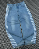 QDBAR Y2K Casual Jeans Harajuku Classic Striped Light Blue Jeans Graphic Embroidery High Waist Straight Pants Baggy Trousers Men Women