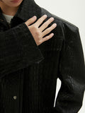 QDBAR Spring Autumn Cool Short Oversized Black Crocodile Print Pu Leather Jacket Men Long Sleeve Luxury Designer Clothes