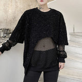 QDBAR Mesh Stitching Fake Two Piece Pullover Top