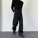 QDBAR Topstitched Pockets Straight-leg Wide-leg Cargo Pants