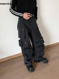 QDBAR Spring Autumn Cool Black Wide Leg Cargo Pants Multi Pockets Long Techwear Clothes Handsome Trousers Streetwear 2025