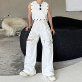 QDBAR Rivet Button Sleeveless T-Shirt Detachable Wide-Leg Pants Set