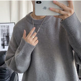 QDBAR Winter solid color round neck sweater for men, handsome Korean style loose men's sweater, trendy student bottoming shirt, thick