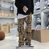 QDBAR High-quality fried street pants men trendy brand ins version of the trend loose straight ruffian handsome print casual pants men