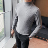 QDBAR Half Turtleneck Slim Striped Long Sleeve Top