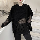 QDBAR Mesh Stitching Fake Two Piece Pullover Top