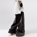 QDBAR 90s Streetwear American Style Oversized Pocket Retro Baggy Jeans Men Y2k Hip Hop Punk Wide Leg Straight Overalls Black Denim Pants Streetwear