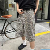 QDBAR American retro leopard print camouflage casual men shorts Y2k Trendy brand Harajuku straight leg men and women pants