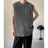 QDBAR Pleated Texture Casual Crew Neck Tank Top