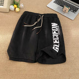 QDBAR Hong Kong style printed sports shorts summer five-quarter pants American ins trend loose casual versatile five-cent Y2K pants