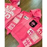 QDBAR Aesthetic cross letter patch embroidery high quality zipper hoodie for women kawaii pink fashion Y2K versatile couple sweatshirt