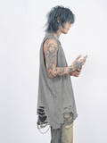 QDBAR [Mz] Oversized Vintage Washed Wide Shoulder Tank Top Na1180