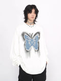 QDBAR 【Mz】washed Butterfly Long-Sleeved T-Shirt Na1475