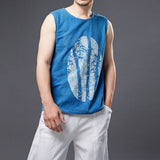 QDBAR Blue Bamboo Cotton Linen Print Tank Top