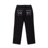 QDBAR Streetwear Mens Womens Jeans Gothic Hip Hop Demon Skull Embroidered Trousers Harajuku Casual Fashion Straight Baggy Jeans Shorts