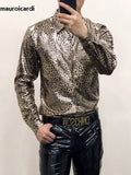 QDBAR Spring Autumn Cool Sexy Fitted Shiny Stretchy Colorful Snake Print Faux Leather Shirt Jacket Men Emo Clothes 2025