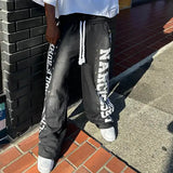 QDBAR 90s Streetwear Retro Gothic Two Piece Set Casual Tracksuit Men Hot Drill Patchwork Y2k Clothes for Men Hip Hop Sweatpants T Shirts Streetwear