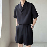 QDBAR Waffle Lapel Polo Shirt Shorts Set