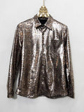 QDBAR Spring Autumn Cool Sexy Fitted Shiny Stretchy Colorful Snake Print Faux Leather Shirt Jacket Men Emo Clothes 2025