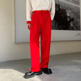 QDBAR Red Straight Wide Leg Trousers