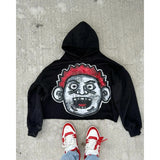 QDBAR 2025 American Pullover Sweatshirt Big Head Cartoon Print Oversized Loose Hoodie Y2k Sweatshirt Women’s Fashion Street Wear