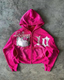 QDBAR 90s Streetwear Streetwear Zip Hoodie Cartoon Embroidered Letters Y2K Clothes Hip Hop Gothic Pink Oversized Hoodie Sweatshirt Hoodie Sweatpants