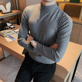 QDBAR Half Turtleneck Slim Striped Long Sleeve Top