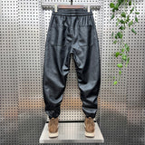 QDBAR Thickened PU Stitching Small-leg Leather Pants