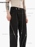 QDBAR Spring Autumn Cool Black Pencil Pants Men with Many Zippers Luxury Designer Clothing Trousers White Runway Fashion